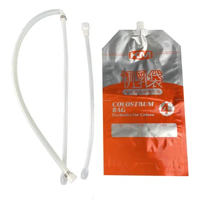 Bolsa de calostro con tubo de alimentación